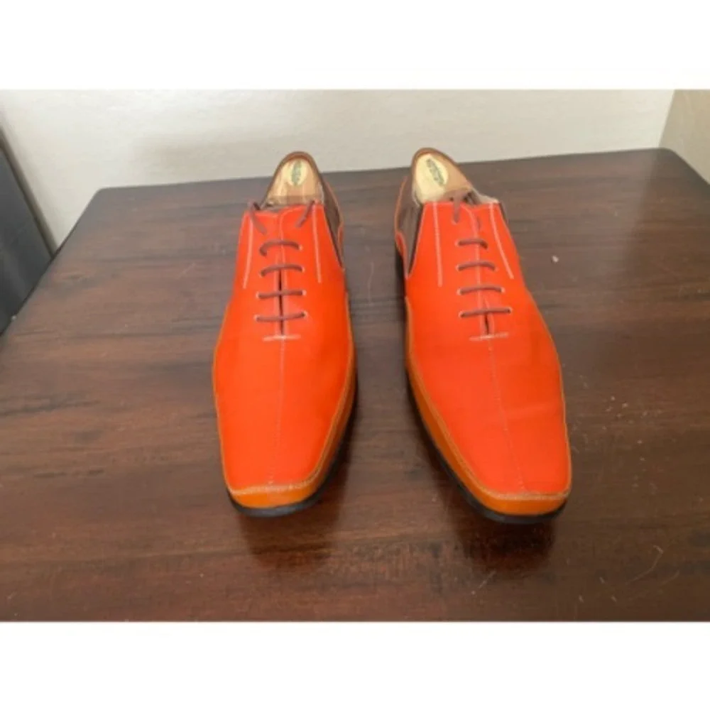 Findig Mens Oxford Shoes Orange Gray Lace Up Square Toe 11.5 EUR 44